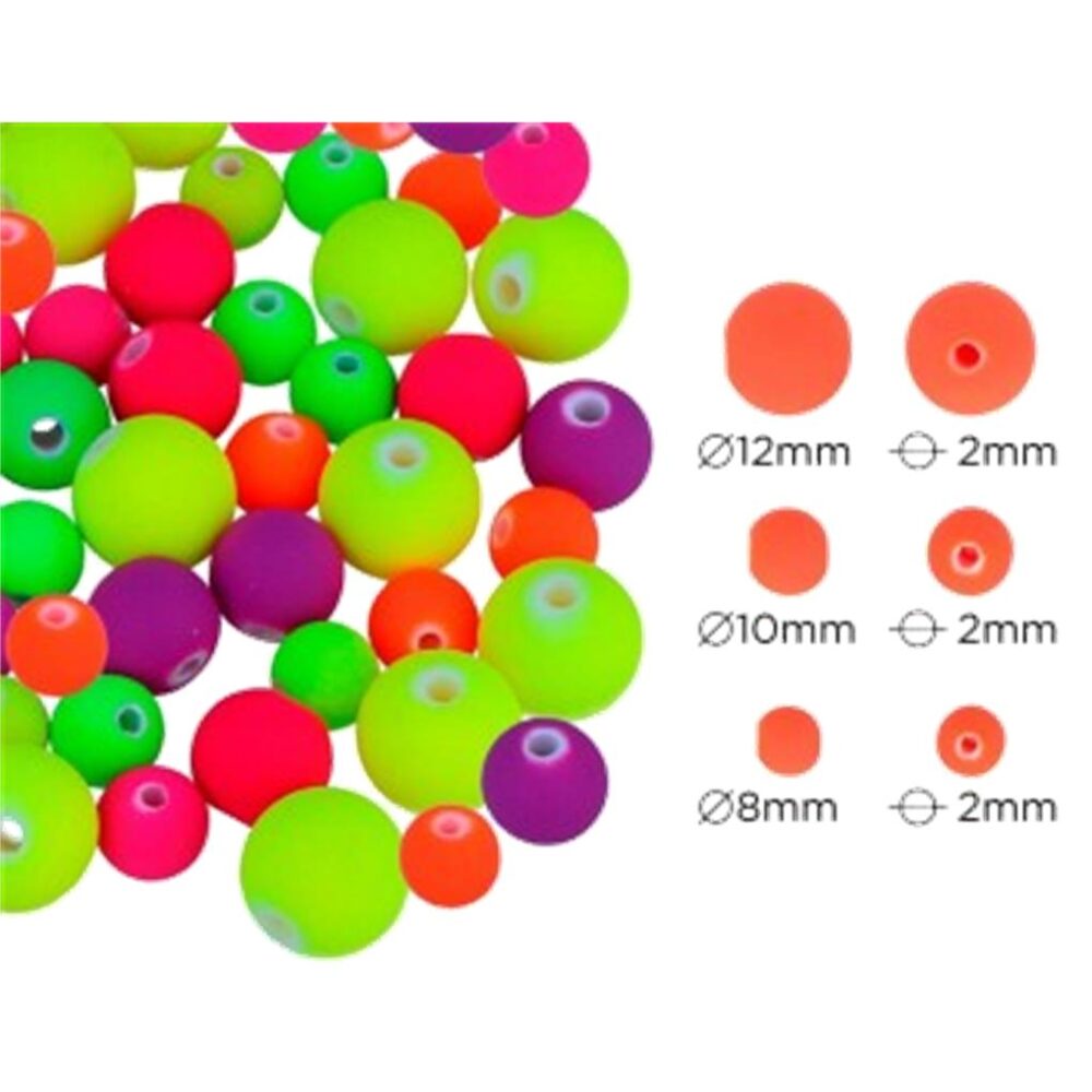 BOTE CUENTAS DE PLASTICO REDONDAS COLORES FLUOR TAMAÑOS SURTIDOS 220 UD APROX - Imagen 2