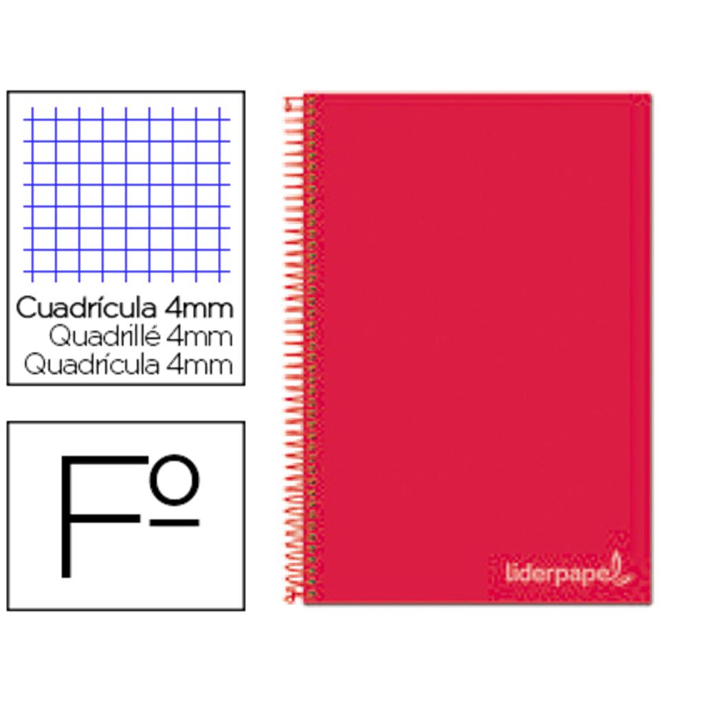 CUADERNO ESPIRAL LIDERPAPEL FOLIO WITTY T.D. 80H 75GR CUADRO 4MM - ROJO