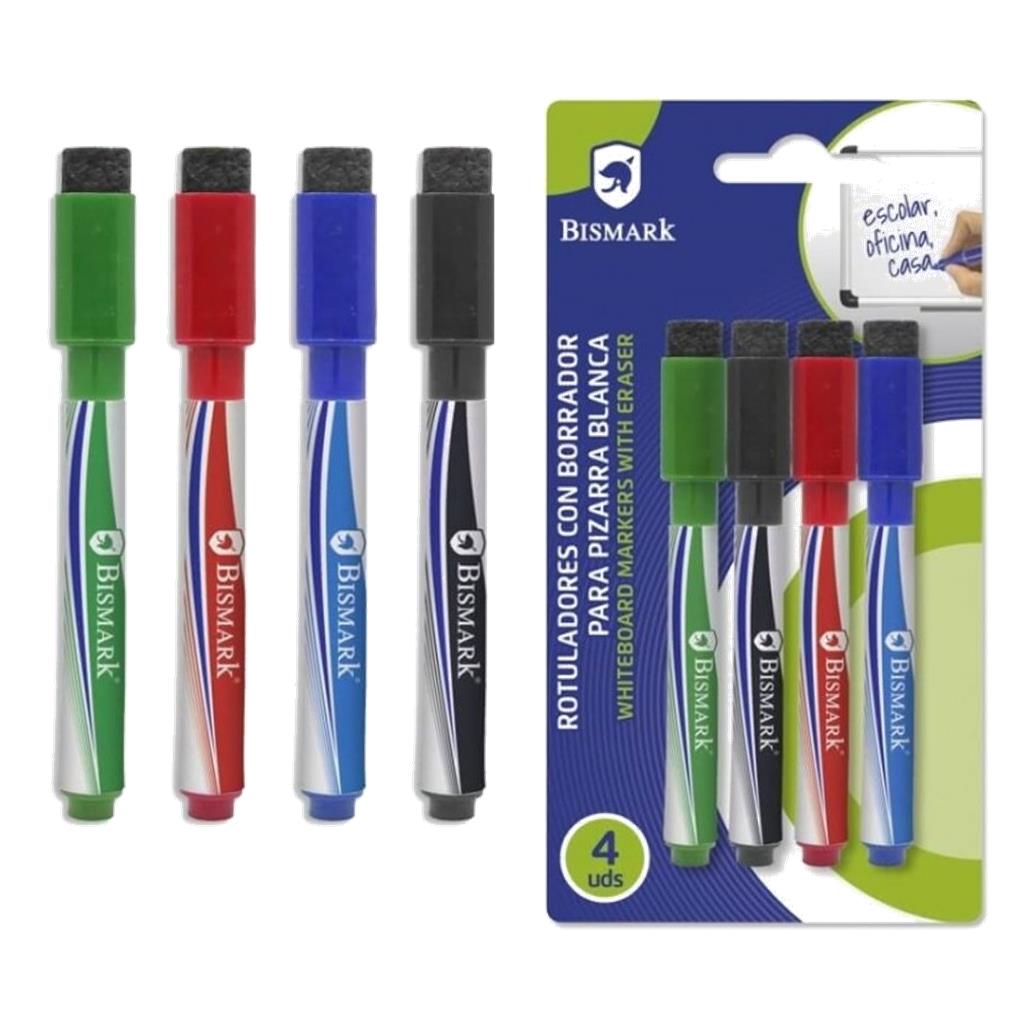 SET 4 ROTULADORES PIZARRA CON BORRADOR