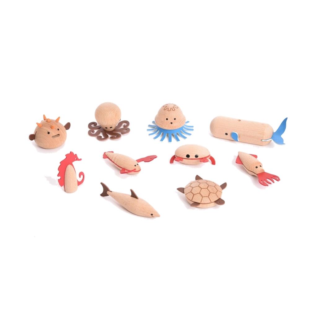ANIMALES MARINO MADERA 10 PIEZAS