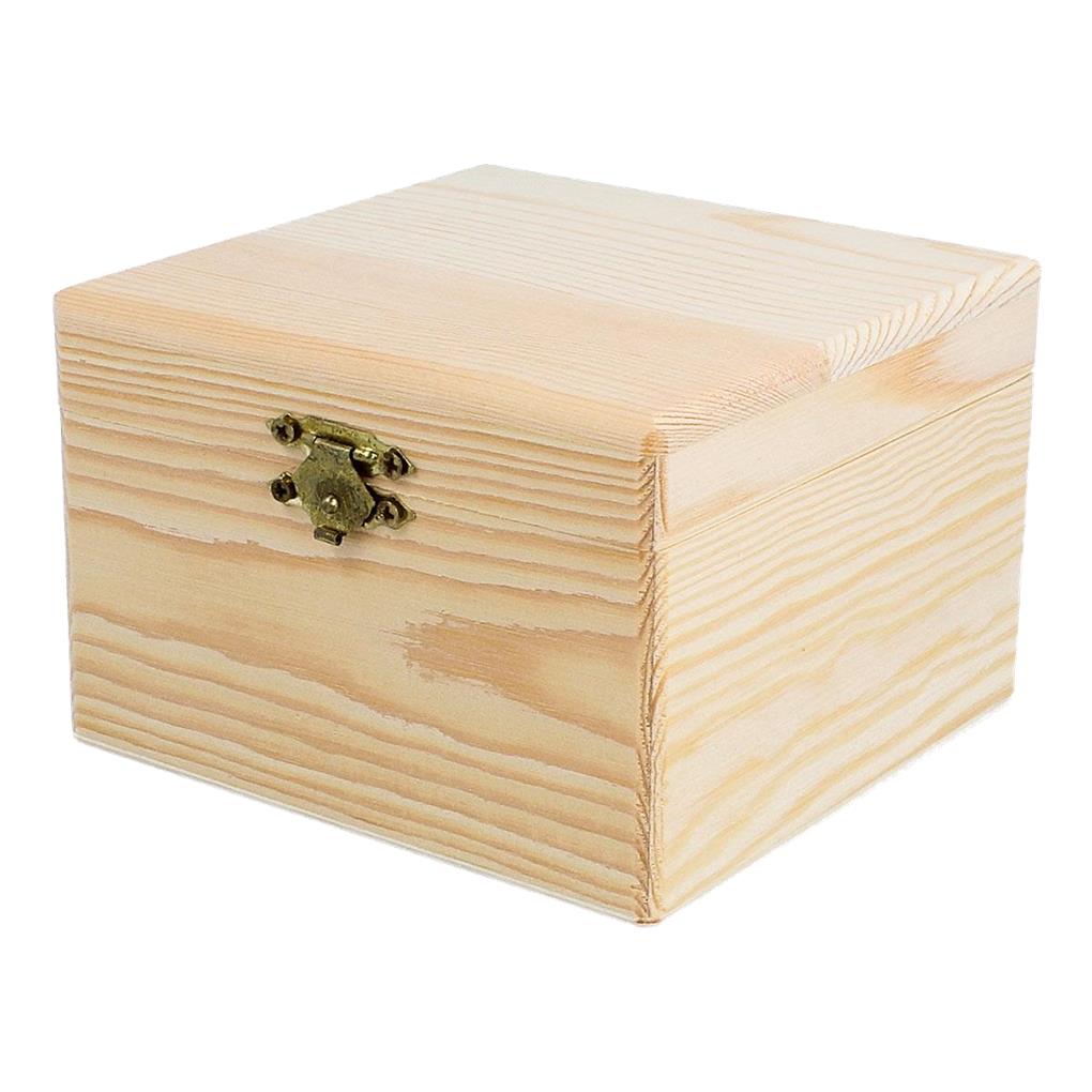 CAJA DE MADERA JOYERO PINO MACIZO CUADRADA 12X12X8 CM