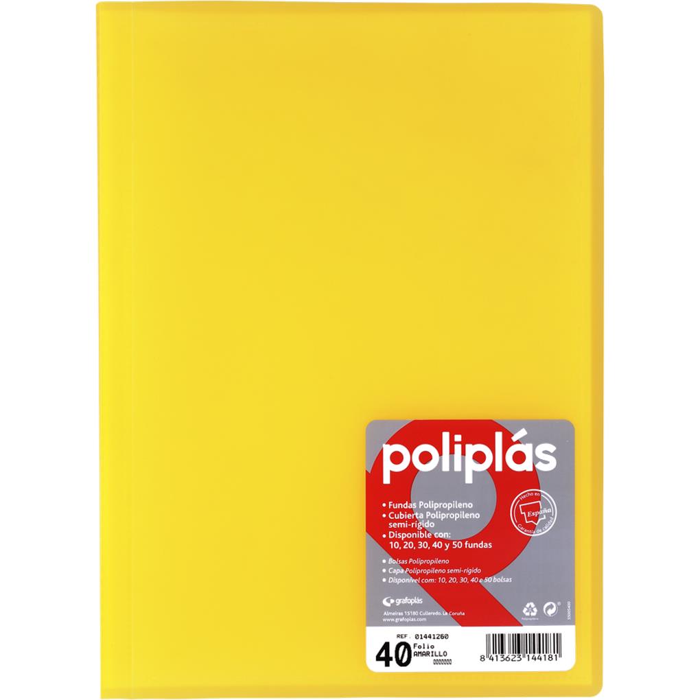 CARPETA POLIPLAS TRANSLUCIDA 40 FUNDAS FOLIO AMARILLO
