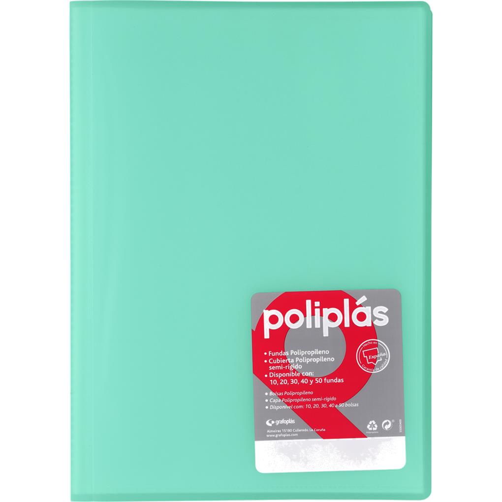 CARPETA POLIPLAS TRANSLUCIDA 40 FUNDAS FOLIO VERDE AGUA