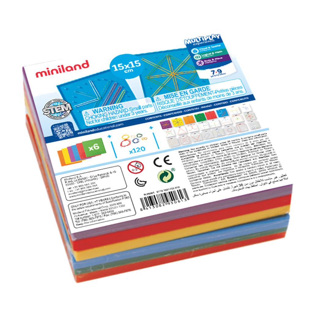 SET GEOPLANOS 15 COLOR (6 PANELES-120 GOMAS-24 FICHAS-15X15 CM.)