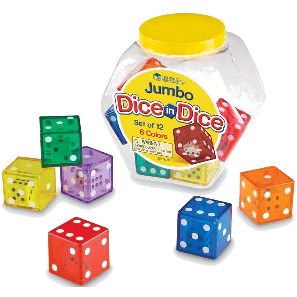 JUMBO DICE IN 6 COLOURS 12 PIECE SET