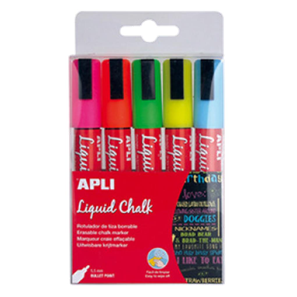 ROTULADORES TIZA LIQUIDA PUNTA REDONDA 5,5 MM 5 COLORES VIVOS APLI