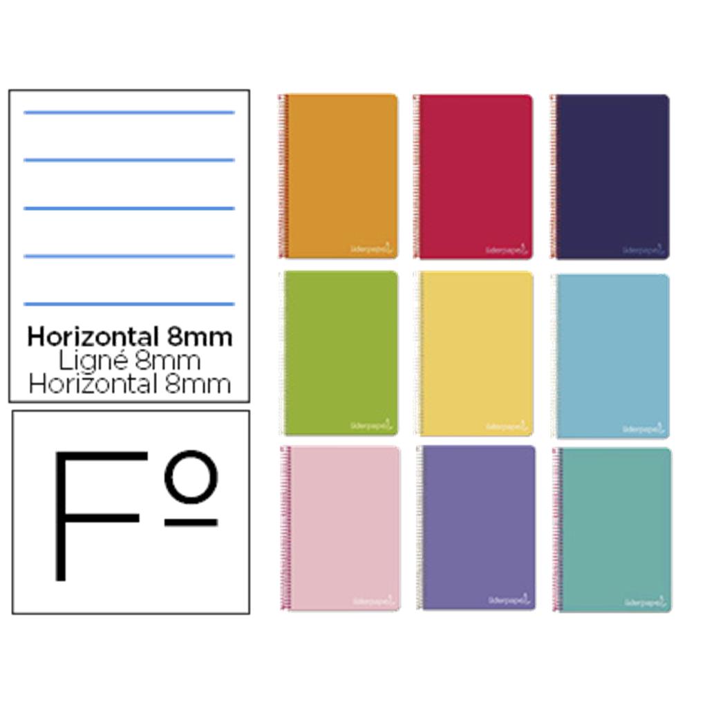 CUADERNO ESPIRAL LIDERPAPEL FOLIO WITTY TAPA DURA 80H 75GR RAYADO HORIZONTAL 8MM CON MARGEN COLORES SURTIDOS