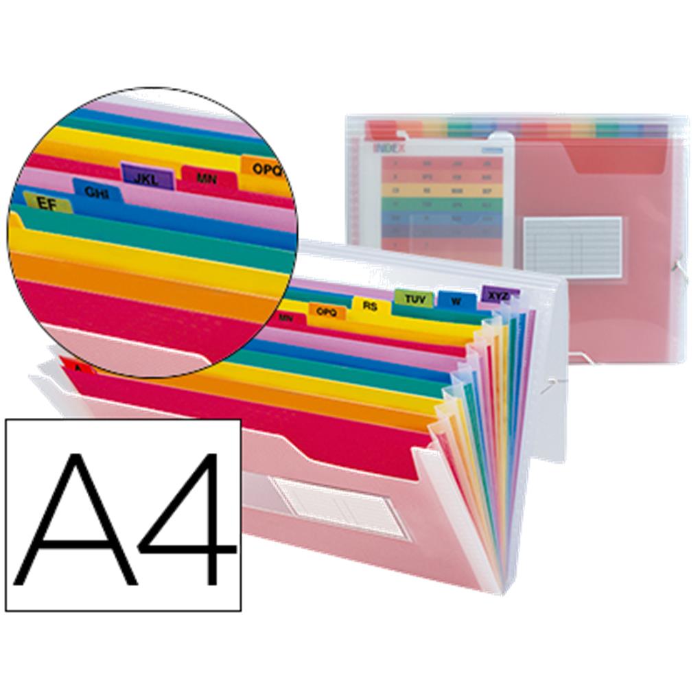 CARPETA LIDERPAPEL CLASIFICADOR FUELLE 42159 POLIPROPILENO A4 TTE 2 HUECOS TARJE