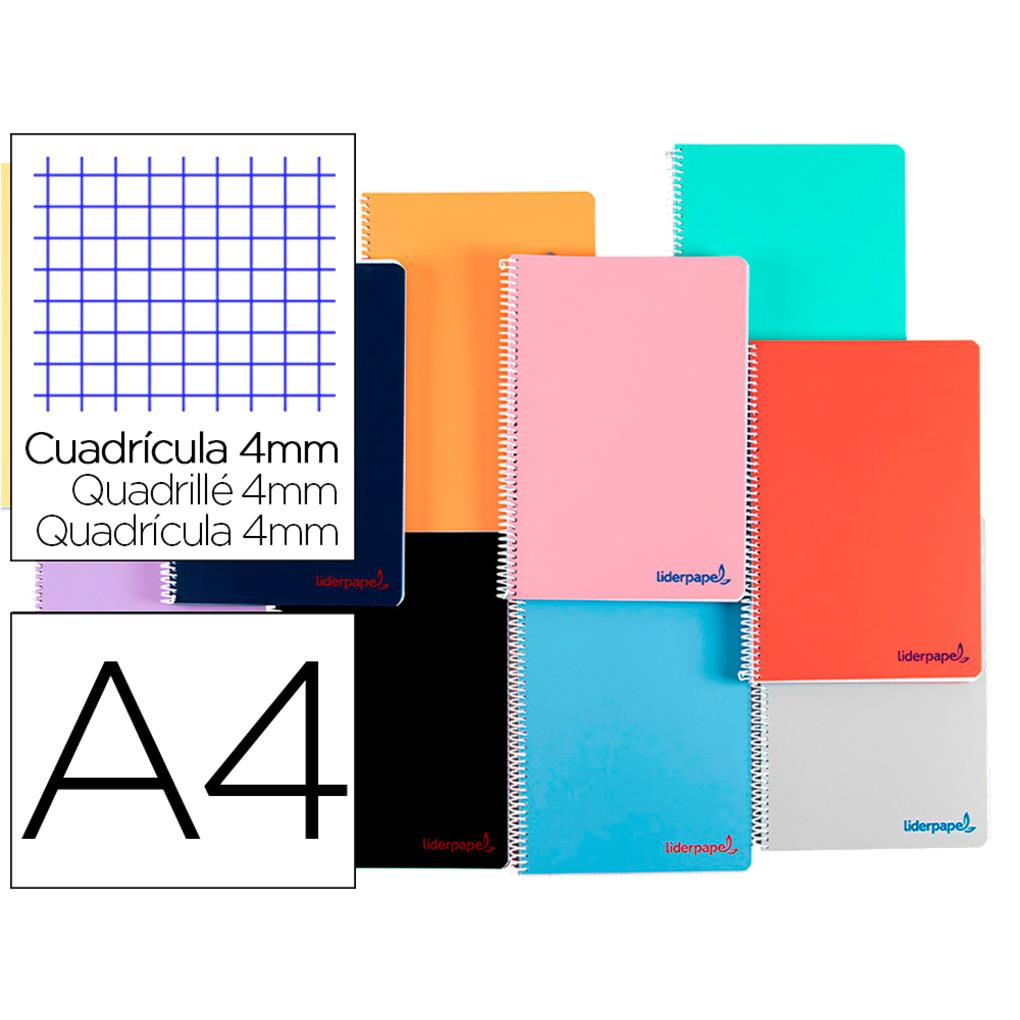 CUADERNO ESPIRAL LIDERPAPEL A4 WONDER TAPA PLASTICO 80H. 90 GR. CUADRO 4 MM CON MARGENV