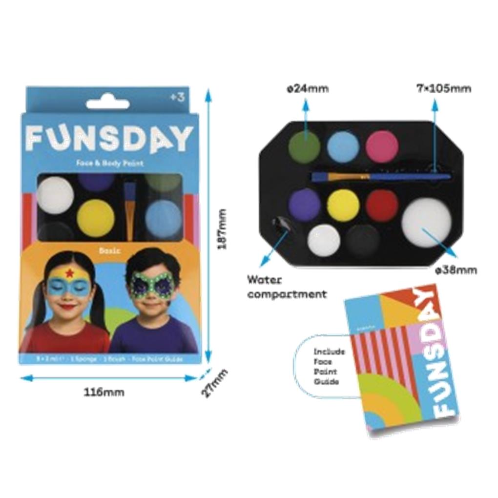 KIT 8 PINTURAS FACIALES COLORES BASICOS PINCEL Y ESPONJA