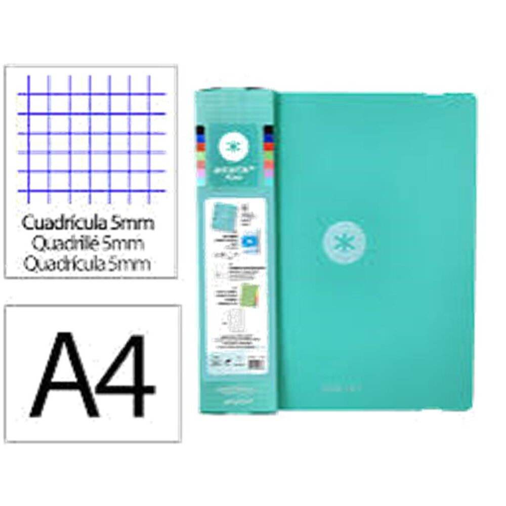 CARPETA CON RECAMBIO ANTARTIK A4 CUADRO 5MM FOAM 4 ANILLAS 35 MM MIXTAS COLOR MENTA