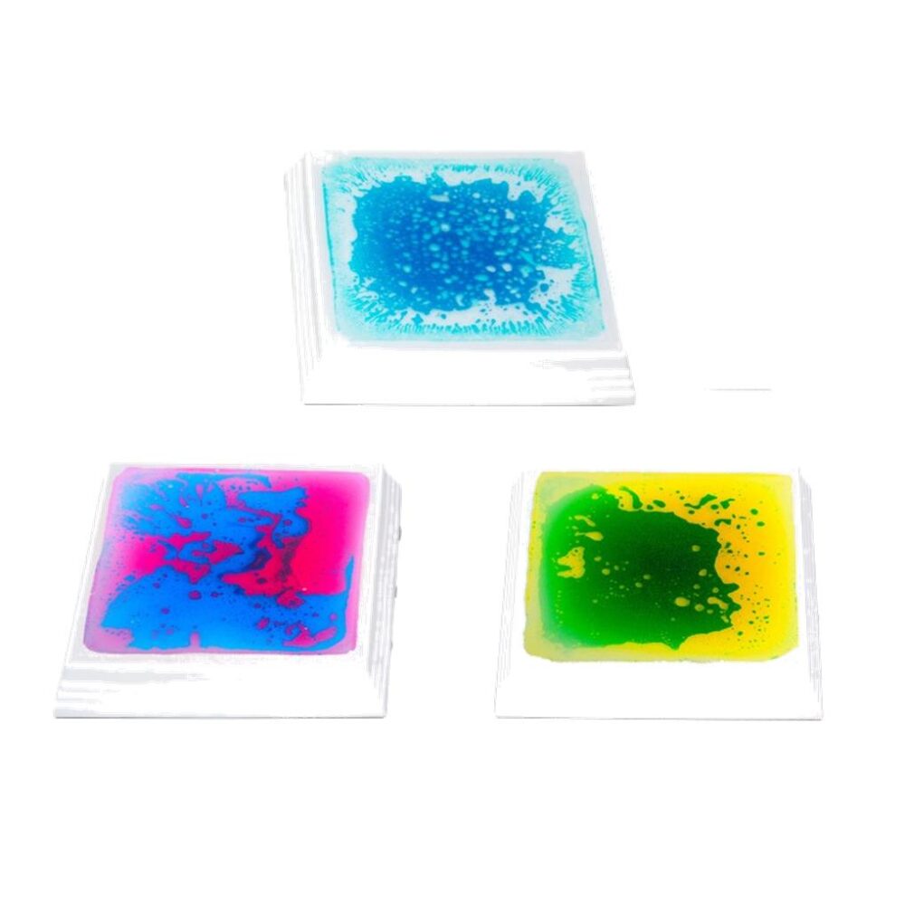 BASES CUADRADAS SENSORIALES CON LIQUIDO E ILUMINACION LED SET DE 3 UD