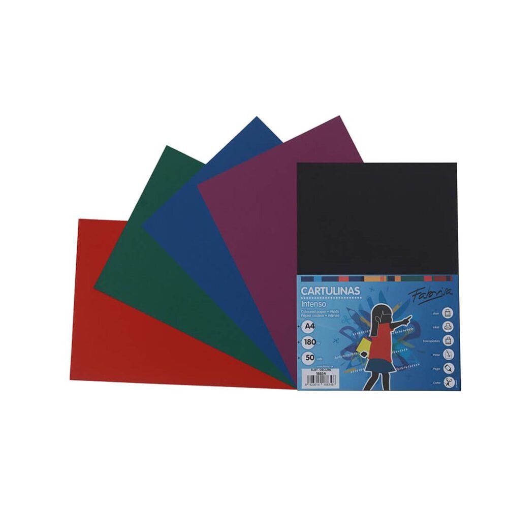 CARTULINA DIN A4 50 HOJAS PACK COLORES OSCUROS