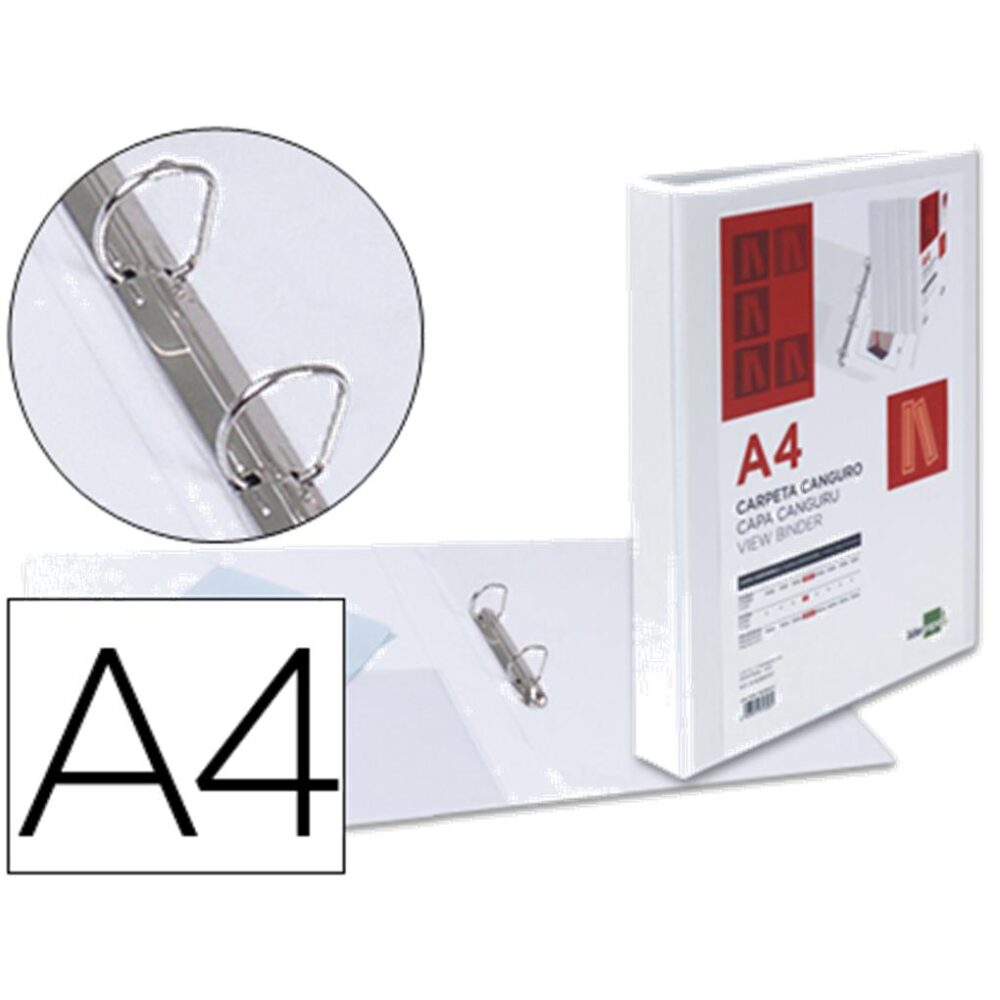 CARPETA CANGURO 2 ANILLAS MIXTAS 25MM LIDERPAPEL A4 PLASTICO BLANCA