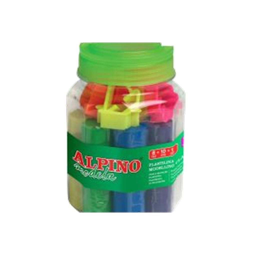 KIT PLASTILINA ALPINO BOTE HEX. 8 COL. 80 GRS. 10 MOLDES + RODILLO