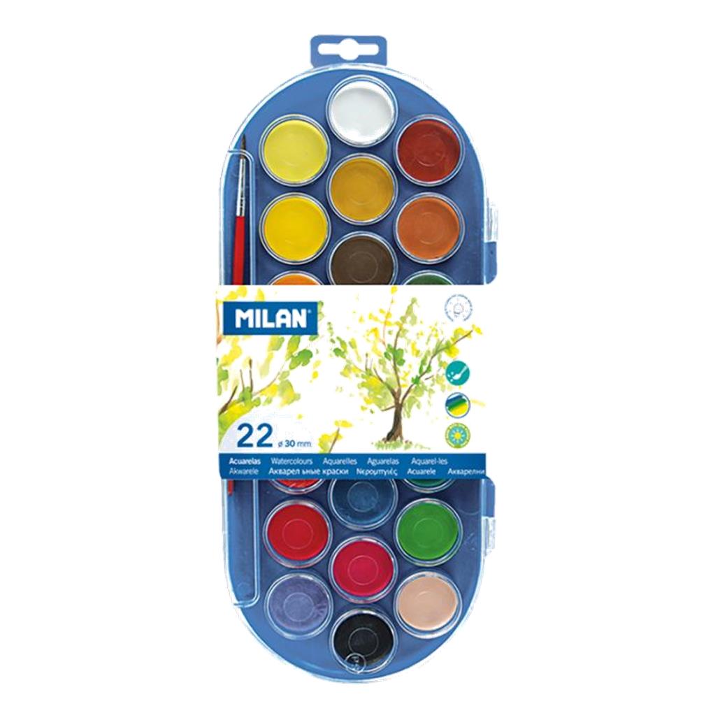 ESTUCHE ACUARELAS MILAN 22 COLORES PASTILLA 30 MM