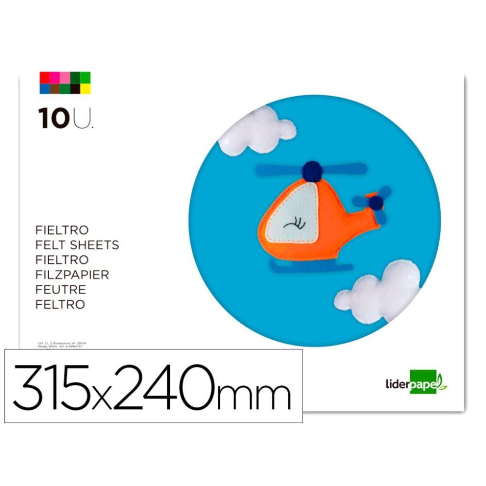 BLOC TRABAJOS MANUALES LIDERPAPEL FIELTRO 240X315MM 10 HOJAS COLORES SURTIDOS