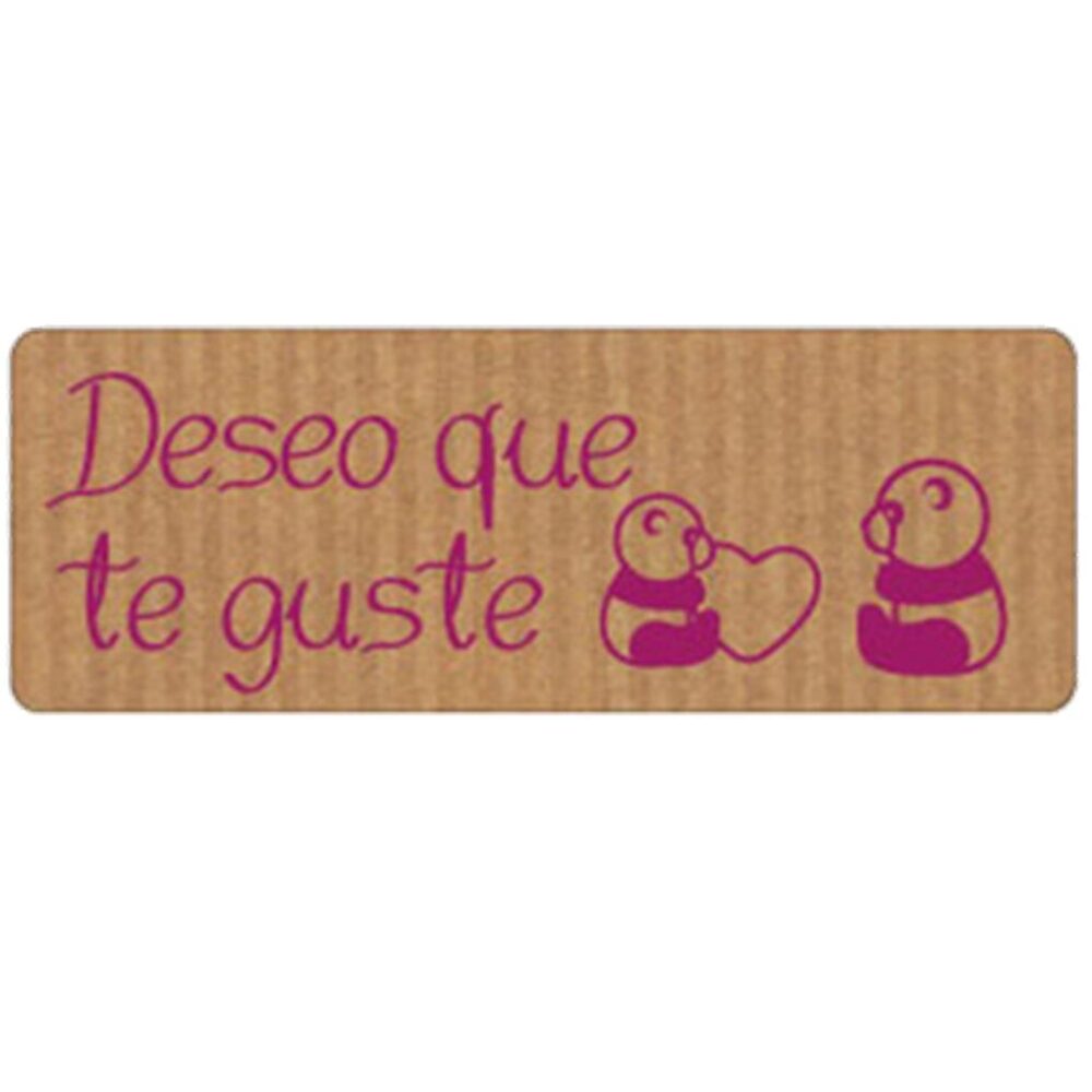 ROLLO 300 ETIQUETAS TINTA 50X18 KRAFT DESEO QUE TE GUSTE PANDAS