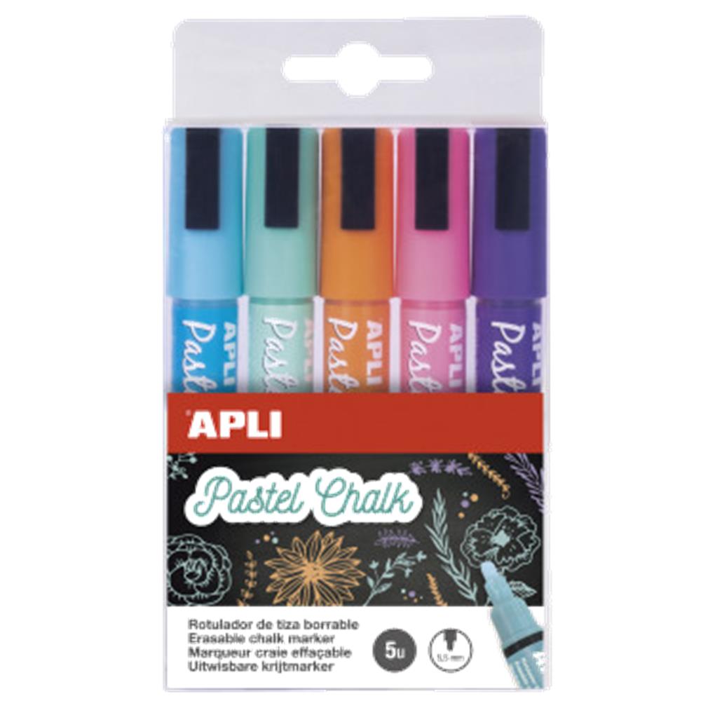 ROTULADORES TIZA LIQUIDA PUNTA REDONDA 5,5 MM. 5 COLORES PASTEL APLI