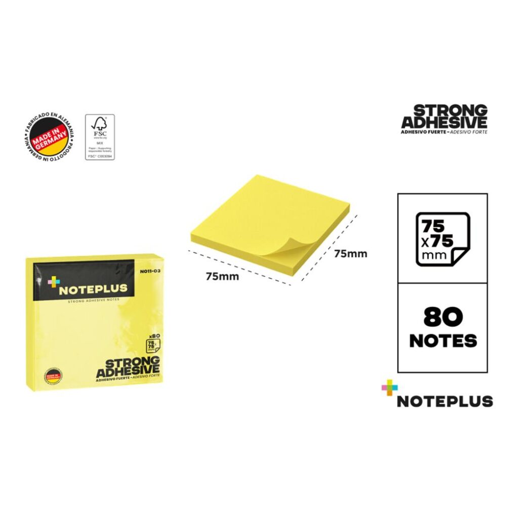 NOTAS ADHESIVAS QUITA Y PON 75 X 75 MM 80 HOJAS COLOR AMARILLO FLUOR