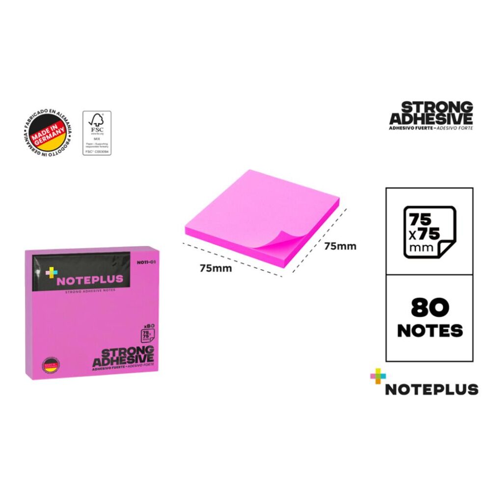 NOTAS ADHESIVAS QUITA Y PON 75 X 75 MM 80 HOJAS COLOR ROSA FLUOR