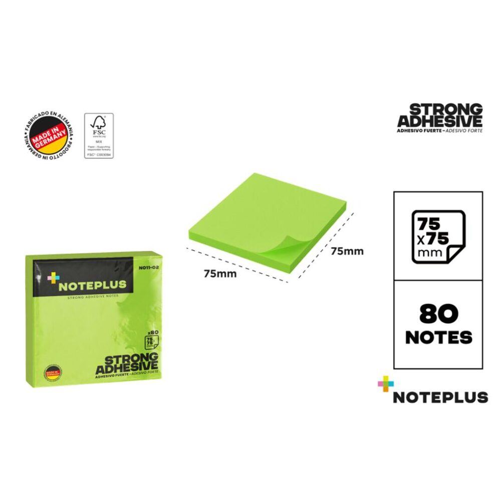 NOTAS ADHESIVAS QUITA Y PON 75 X 75 MM 80 HOJAS COLOR VERDE FLUOR